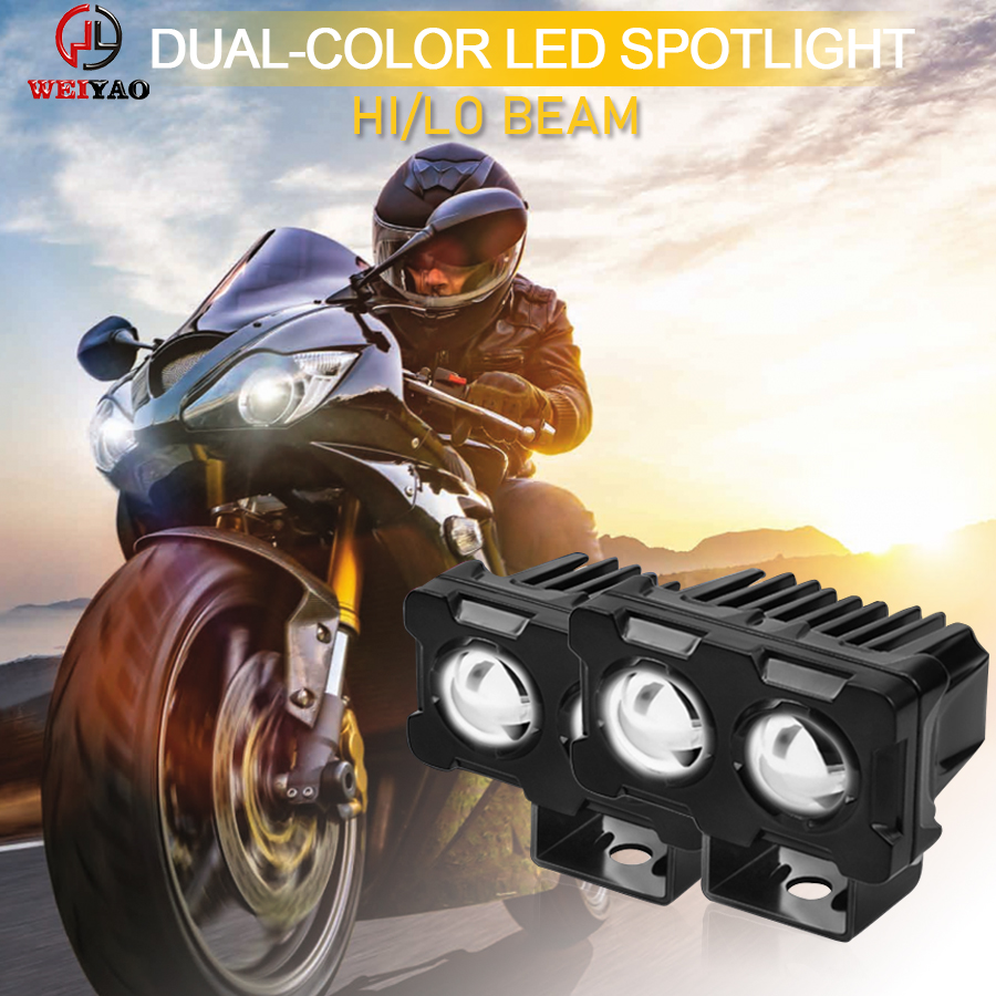 Detalles de luces de conducción auxiliares de LED de motocicleta de doble color