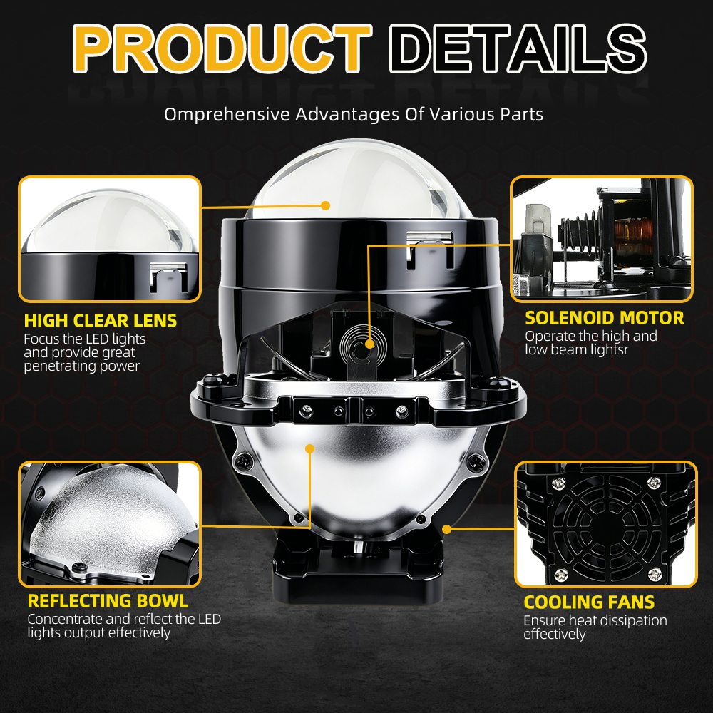 Lente de proyector Bi-LED superbrillante de 106W y 2,0 pulgadas, Kit de reequipamiento de faros delanteros de coche, lente de proyector LED de haz alto y bajo para accesorios de coche