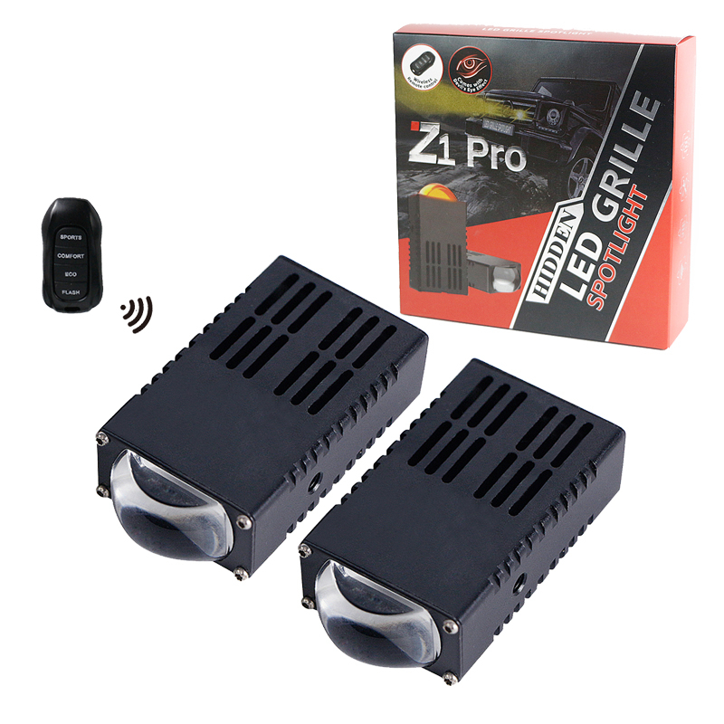 Fotos de rejilla súper brillantes de 12V con control remoto de 65W LED blancas y amarillas LED Auto Grille Lights Projector lente