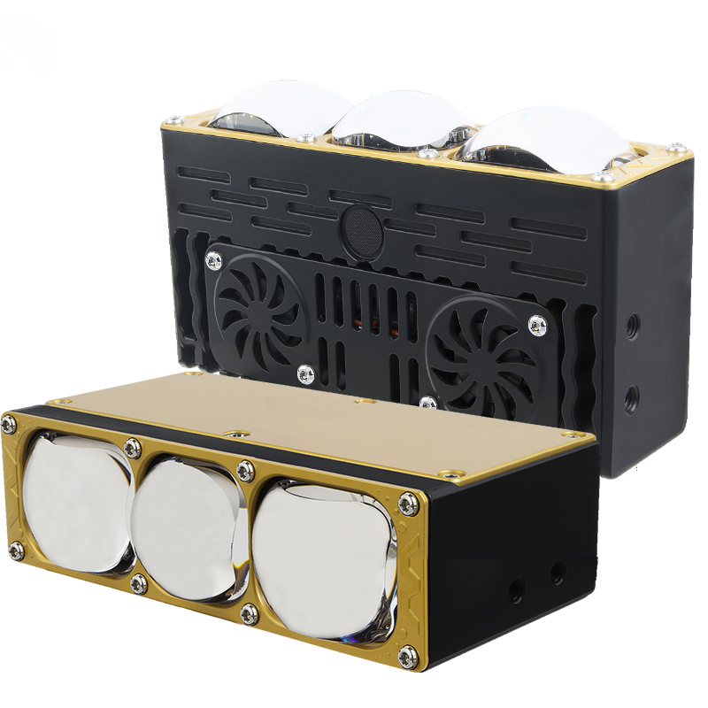 Focos para coche de 170 W, 3 ojos, lente azul, luces de rejilla Bi LED con ventilador DRL, luz de trabajo antiniebla, luces auxiliares externas, vehículo todoterreno, camión