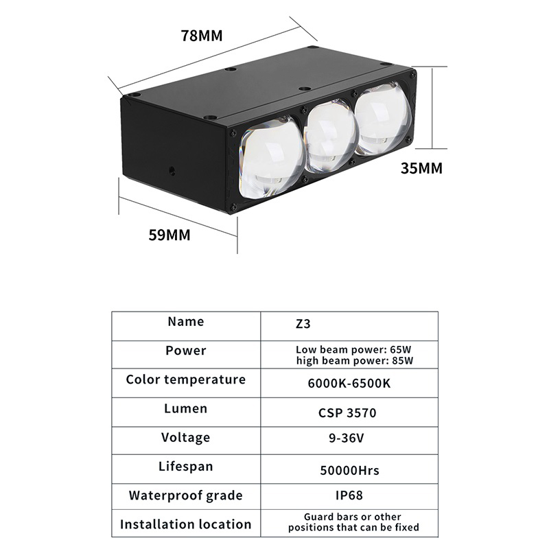 Accesorios para automóviles Luz LED de matriz Luz universal para parrilla de automóvil Luz alta y baja Lente láser doble Lente de proyector en forma de tres ojos Foco de parrilla