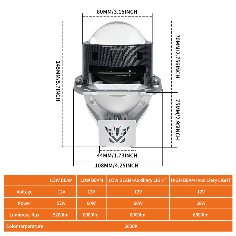 3.0 pulgadas 100W 6000K dual taza de copa bi-lideros lideros bulbos de los faros del automóvil con haz de hi/lO haz