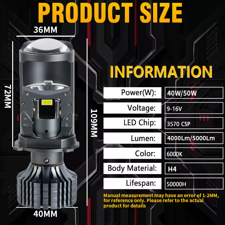 Floneo de automóvil LED de 80W/100W impermeable con lente de proyector Mini H4 