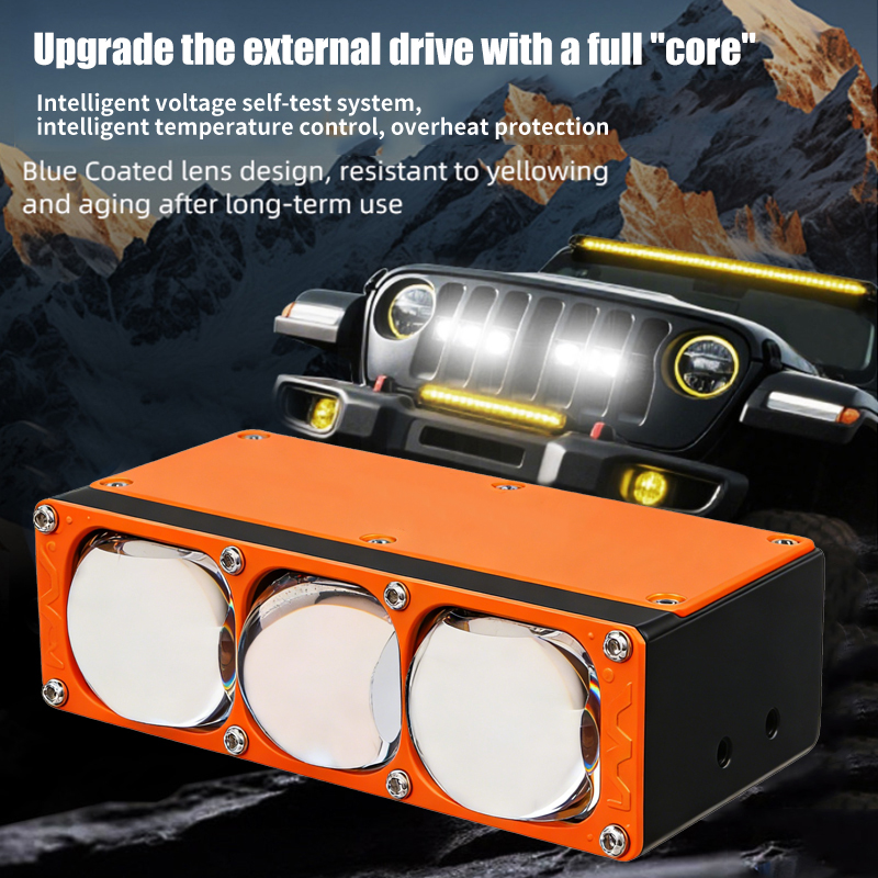 85W 3 lentes Bi Led proyector luces de parrilla de coche haz alto y bajo doble ventilador de refrigeración luces de parrilla delantera luces auxiliares para camión vehículo todoterreno SUV
