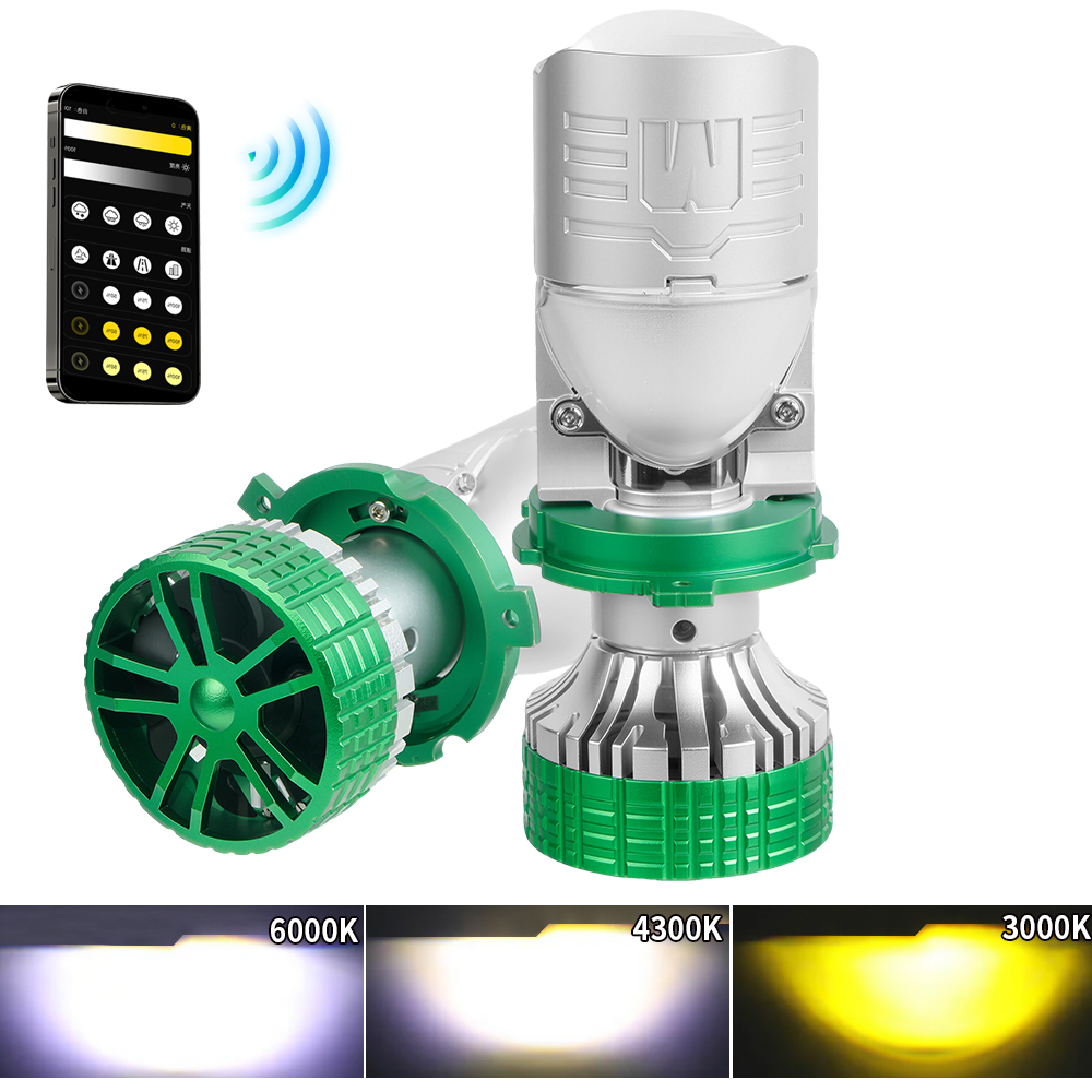 Cambio de color 6000K 4300K ​​3000K 3 Color Mini Proyector Proyector Bombas de faros LED con control remoto