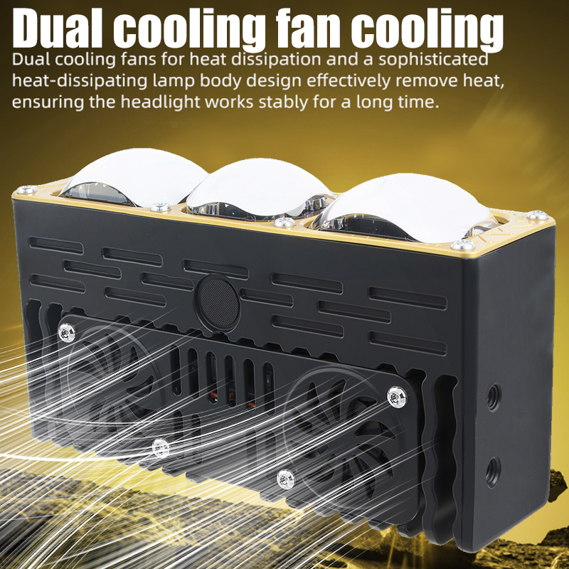 Focos para coche de 170 W, 3 ojos, lente azul, luces de rejilla Bi LED con ventilador DRL, luz de trabajo antiniebla, luces auxiliares externas, vehículo todoterreno, camión