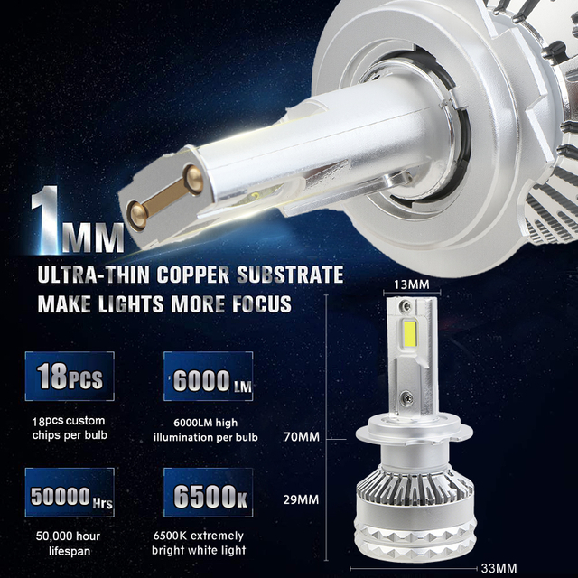 Bombillas de faros LED ultrabrillantes mejoradas 200W 12000LM Bombilla de iluminación brillante 6000K Blanco frío IP68 Bombilla de faro universal impermeable para automóvil