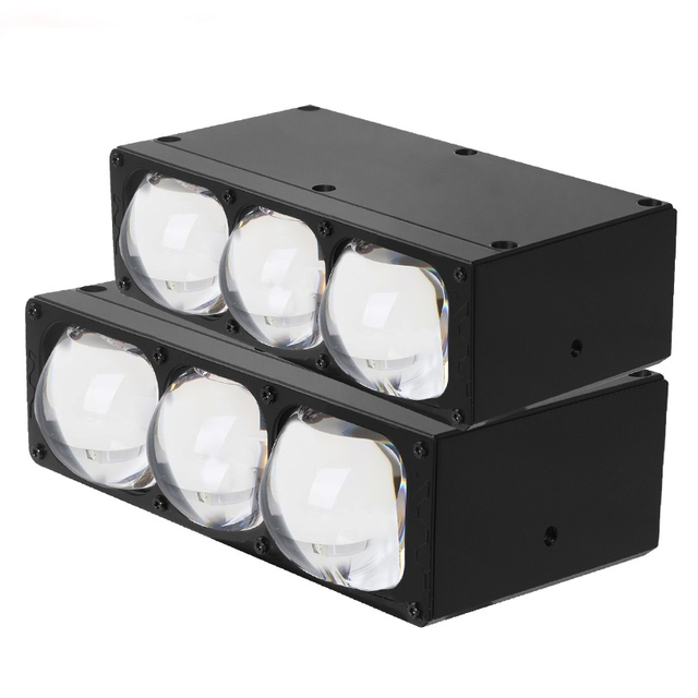 Accesorios para automóviles Luz LED de matriz Luz universal para parrilla de automóvil Luz alta y baja Lente láser doble Lente de proyector en forma de tres ojos Foco de parrilla