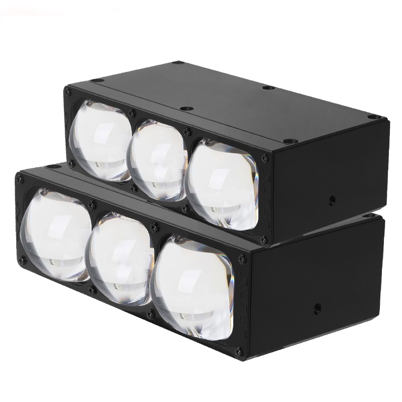 Accesorios para automóviles Luz LED de matriz Luz universal para parrilla de automóvil Luz alta y baja Lente láser doble Lente de proyector en forma de tres ojos Foco de parrilla