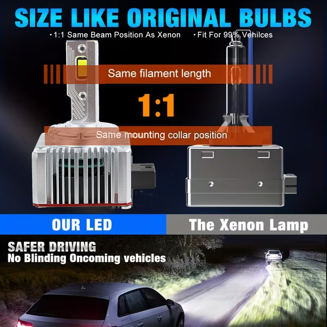 Tres tubos de cobre D1S/D2S/D3S/D4S/D8S Bombillas de faros LED 18W 18000LM 6000K tamaño 1:1 reemplazo Plug & Play para xenón HID