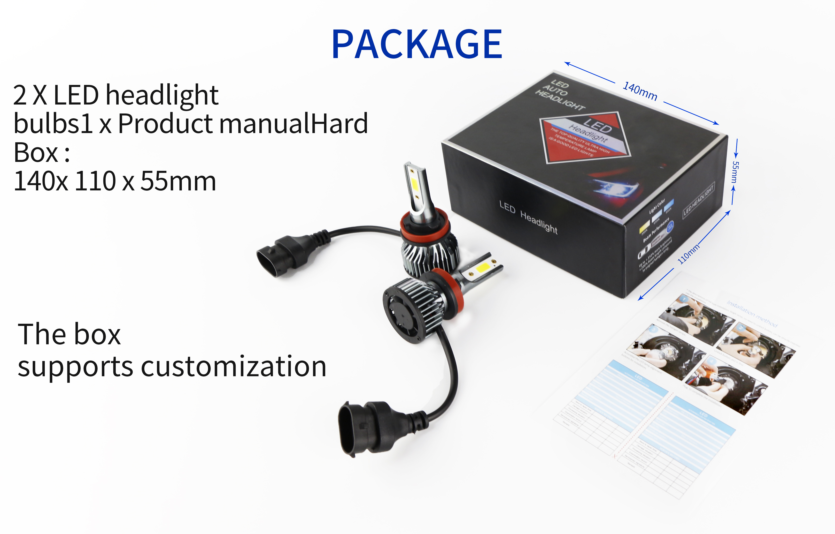 Paquete del kit de conversión del faro LED de 25W H7